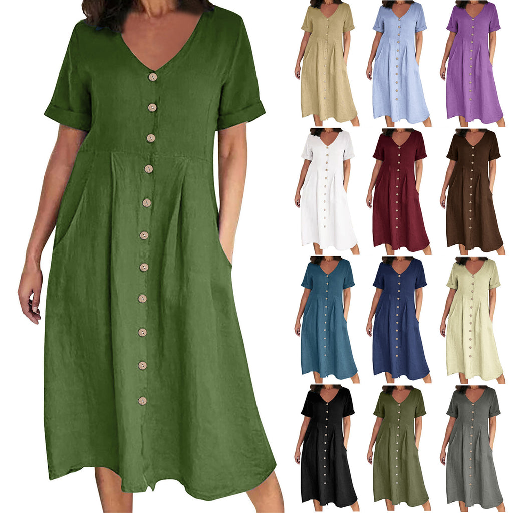 Womens Cotton Linen Casual Dress