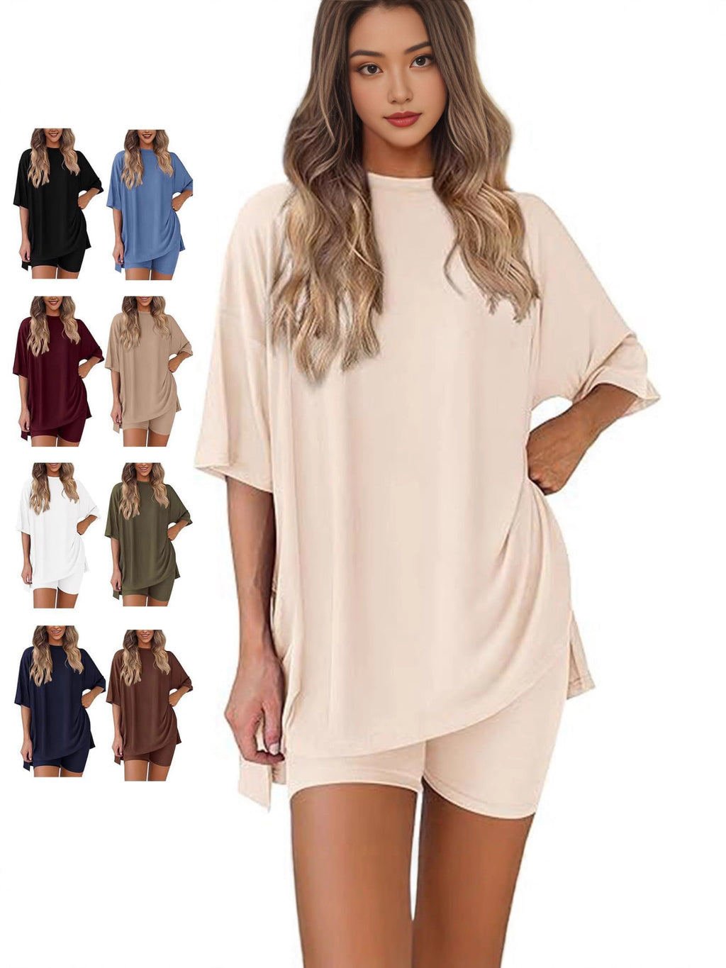 Women's Round Neck Short Sleeve T-Shirt and High Waist Shorts Set