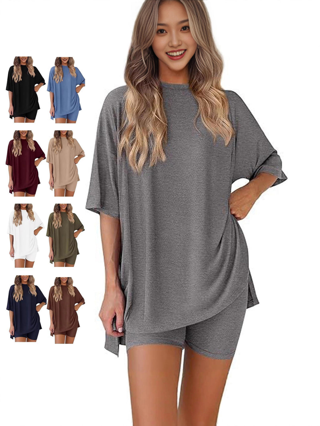 Women's Round Neck Short Sleeve T-Shirt and High Waist Shorts Set