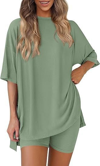 Women's Round Neck Short Sleeve T-Shirt and High Waist Shorts Set
