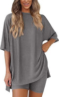 Women's Round Neck Short Sleeve T-Shirt and High Waist Shorts Set