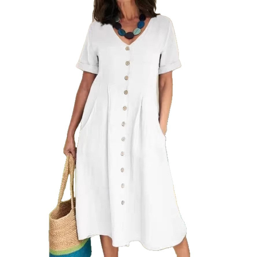Womens Cotton Linen Casual Dress