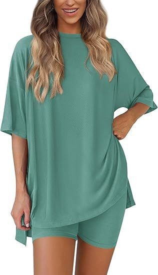 Women's Round Neck Short Sleeve T-Shirt and High Waist Shorts Set