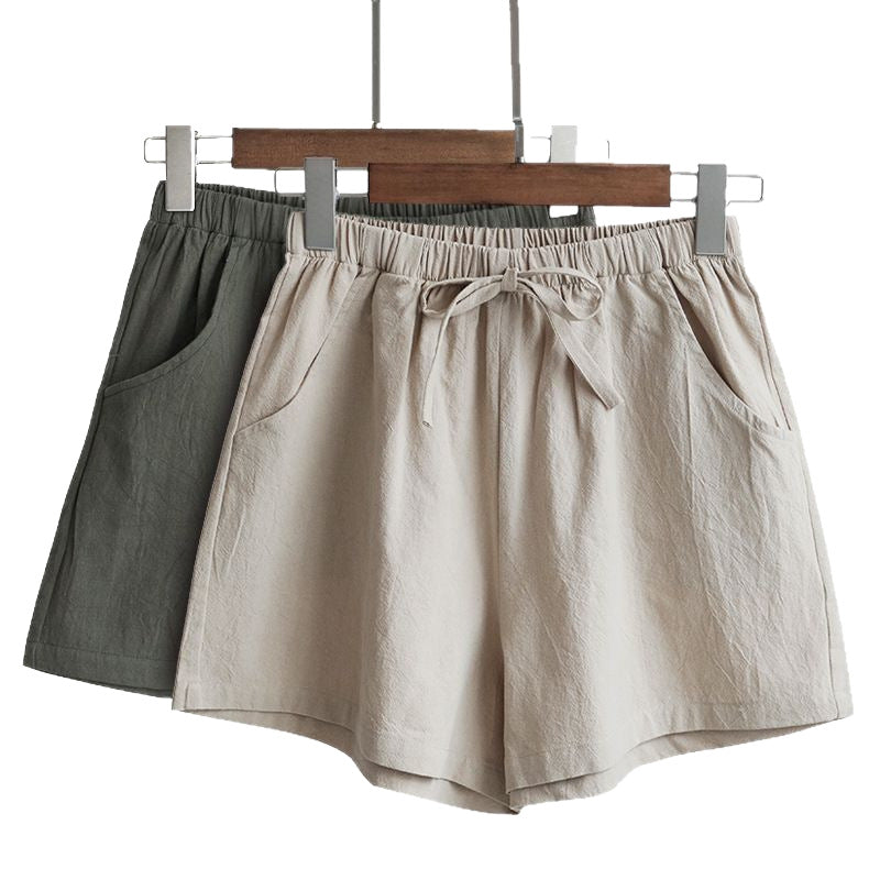 Summer loose wrinkled linen short pants for women
