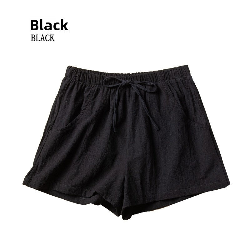 Summer loose wrinkled linen short pants for women