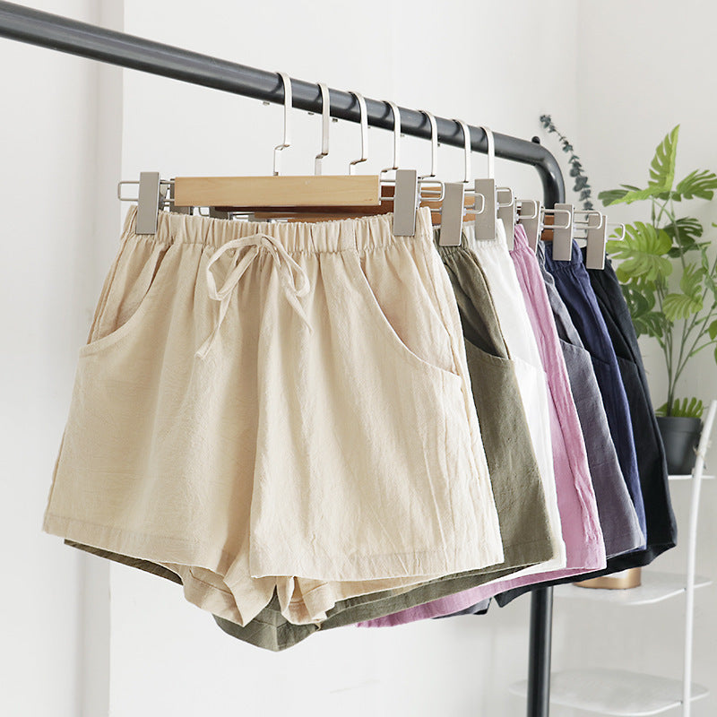 Summer loose wrinkled linen short pants for women