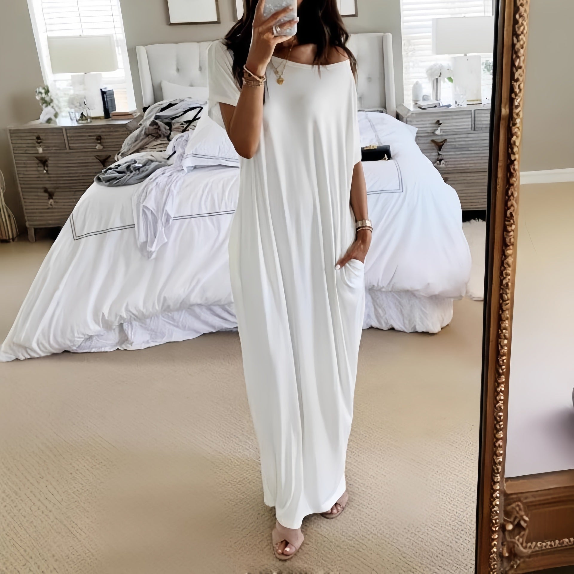 Womens Solid Color Casual Dress