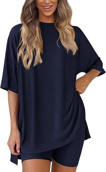 Women's Round Neck Short Sleeve T-Shirt and High Waist Shorts Set
